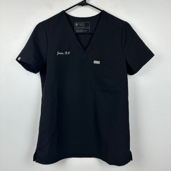 Figs Womens Technical Collection Short Sleeve V-Neck Pullover Black Scrub Top XS - Picture 1 of 10